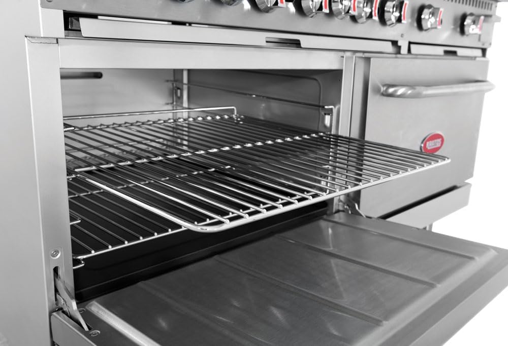Kratos Commercial Gas Range, Oven & Griddle - 6 Burners, 2 Full Size Ovens and Griddle Plate (24' W), Liquid Propane Powered, 280,000 Total BTU Output, 60' W (29Y-046-LP)