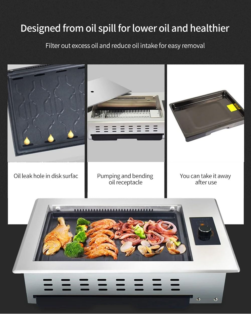 Electric Barbecue Grill, Household Smokeless Griddle Grill, Commercial BBQ Pan Table Top Grill with Temperature Knob, Tabletop BBQ Cooking Grill for Kitchen Outdooe Indoor Restaurant Camping