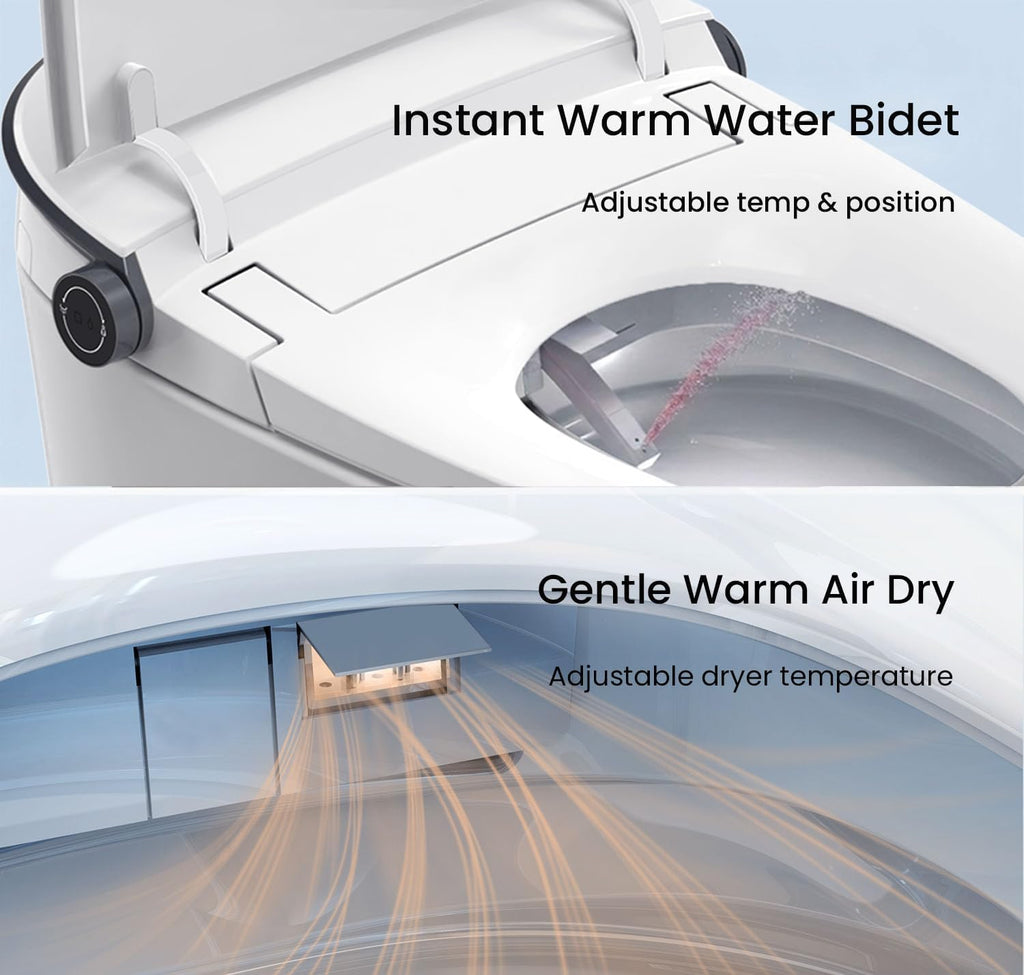 R&T FA59-T Smart Toilet – Auto Open & Flush, Heated Seat, Warm Water Bidet, Air Dryer, Dual Flush (1.1/1.6 GPF), Deodorizer, Night Light, Power Outage Flush, 2-User Presets