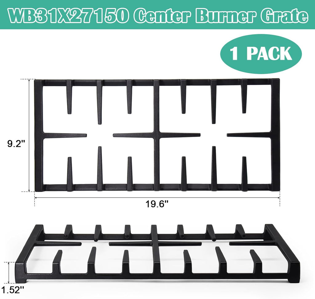 WB31X27150 & WB31X27151 Burner Grate Replacement for GE Stove Parts JGBS66REKSS, JGB700SEJ4SS, JGSS66SEL1SS, JGSS66SEL3SS, Center Side Burner Grate Surface Cooktop for General Electric Gas Range Parts