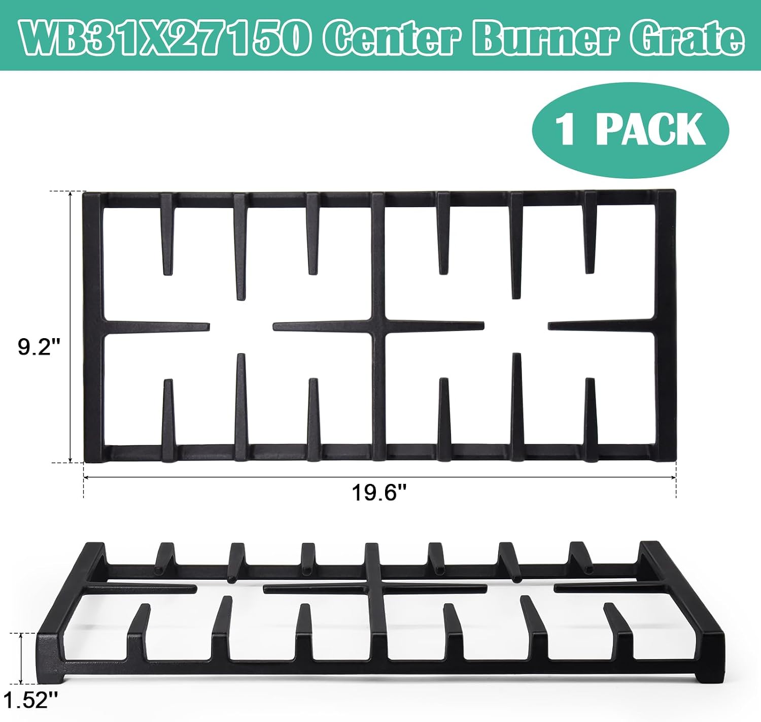 WB31X27150 & WB31X27151 Burner Grate Replacement for GE Stove Parts JGBS66REKSS, JGB700SEJ4SS, JGSS66SEL1SS, JGSS66SEL3SS, Center Side Burner Grate Surface Cooktop for General Electric Gas Range Parts