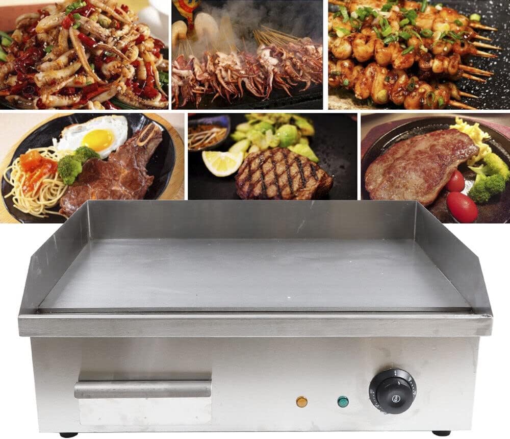 Commercial Griddle, 110V Electric Flat Top Grill, Non-Stick Countertop Griddle, Restaurant Stainless Steel Grill, Adjustable Temperature Control