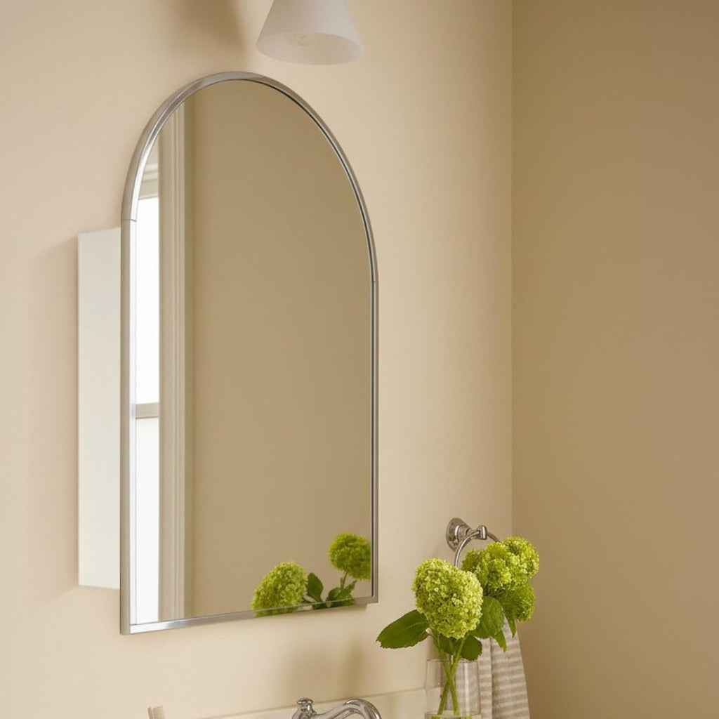 TEHOME 24 x 36'' Chrome Arch Bathroom Medicine Cabinet with Mirror Recessed and Surface Mounted Chrome Medicine Cabinet Mirror