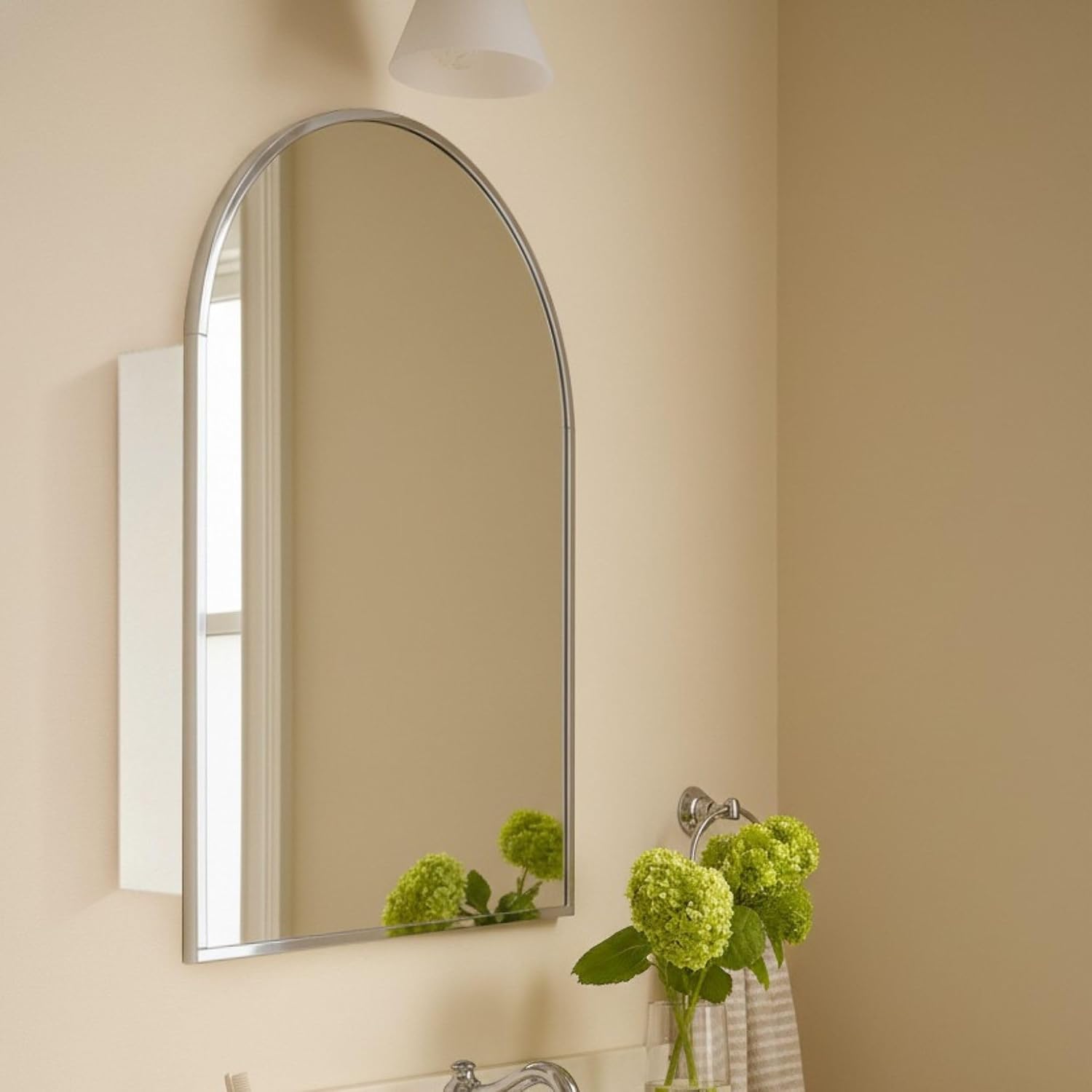 TEHOME 24 x 36'' Chrome Arch Bathroom Medicine Cabinet with Mirror Recessed and Surface Mounted Chrome Medicine Cabinet Mirror