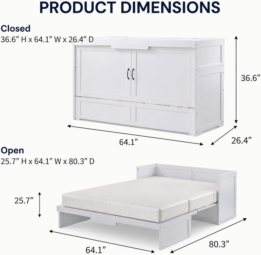 NIGHT & DAY Furniture Murphy Cube Cabinet Bed (White, Queen)