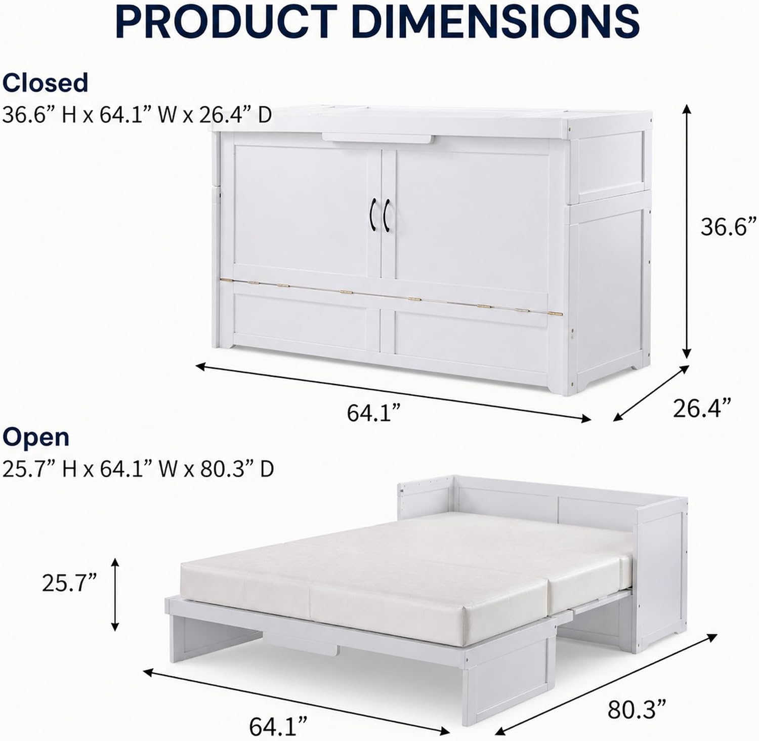NIGHT & DAY Furniture Murphy Cube Cabinet Bed (White, Queen)