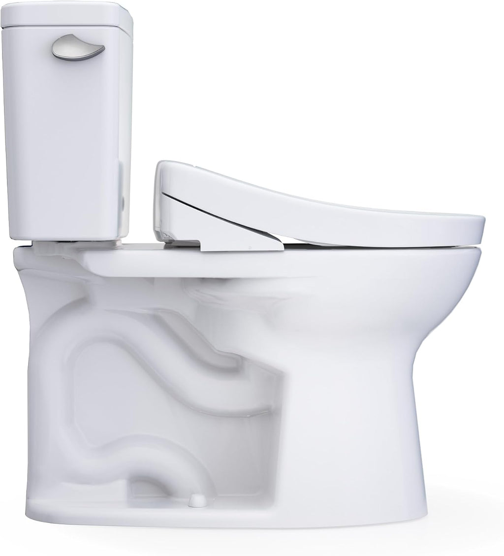 TOTO® Drake® WASHLET®+ Two-Piece Elongated 1.28 GPF Universal Height TORNADO FLUSH® Toilet with S5 Bidet Seat, Cotton White - MW7763446CEFG#01