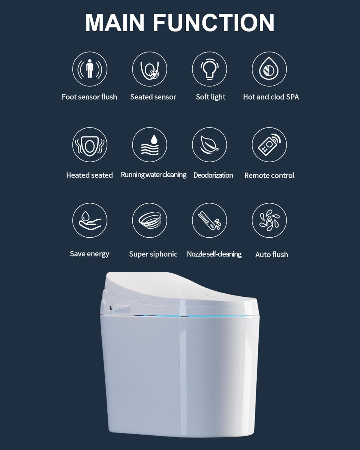 Homary Modern Smart Toilet, One-Piece Elongated Intelligent Bidet Toilet with Auto Flush, Heated Seat, Warm Water, Self Cleaning, Foot Sensor Flush, Tankless Design, LED Night Light