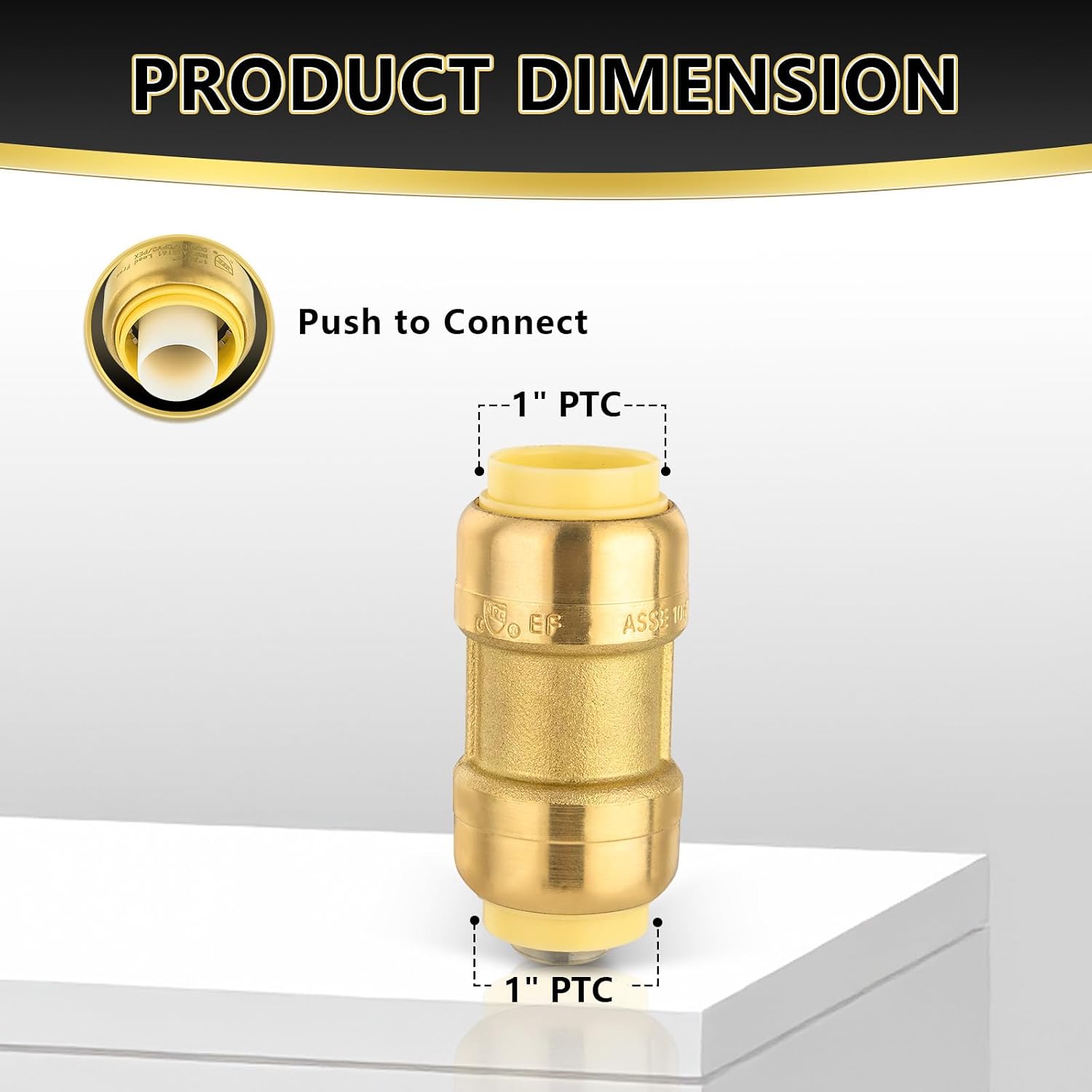 (Pack of 30) Foskan Push Fit Fittings, 1 Inch x 1 Inch Brass Straight Coupling With Disconnect Clip, Push to Connect PEX, Copper, CPVC Pipes for Pipe Repairs & Projects