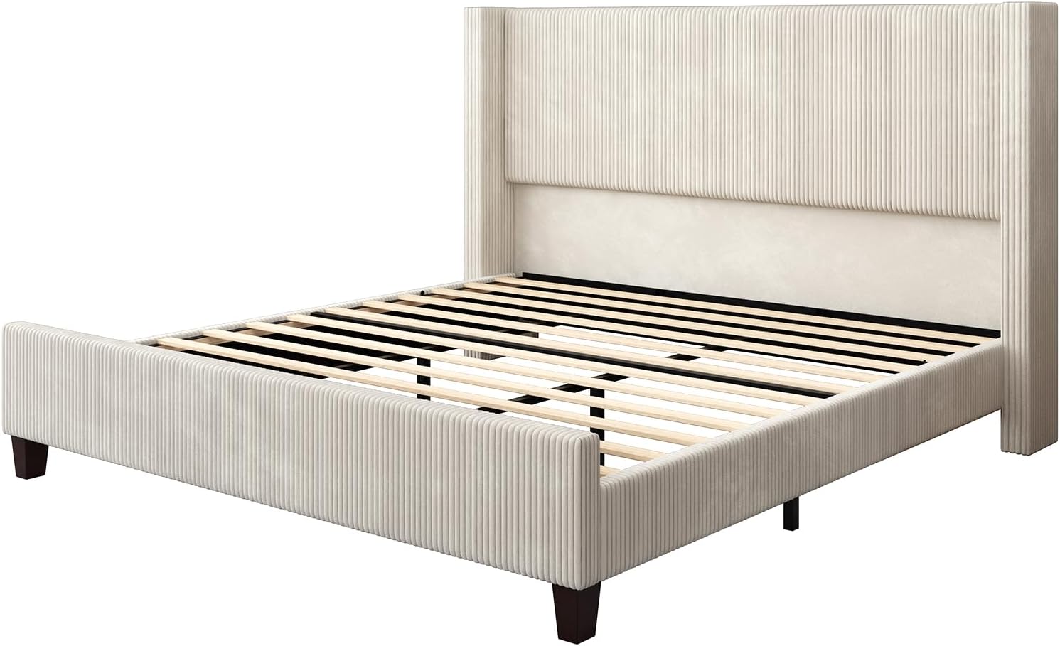 HOWE California King Bed Frame with 50.8' Tall Wingback Headboard, Modern Corduroy Upholstered Platform Bed Frame with Solid Wood Slats & Legs, No Box Spring Needed, Noise-Reducing Design, Taupe