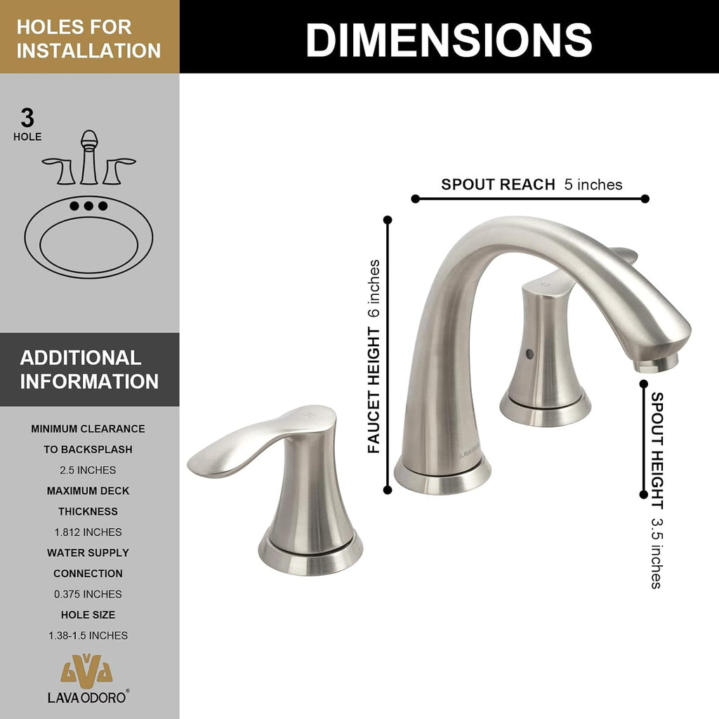 Brushed Nickel Bathroom Faucet, Lava Odoro 8 inch Widespread Bathroom Faucet 3 Hole 2 Handle Bathroom Sink Faucet Modern Bathroom Faucet Vanity Faucet with Drain Assembly Supply Line, BF405-BN