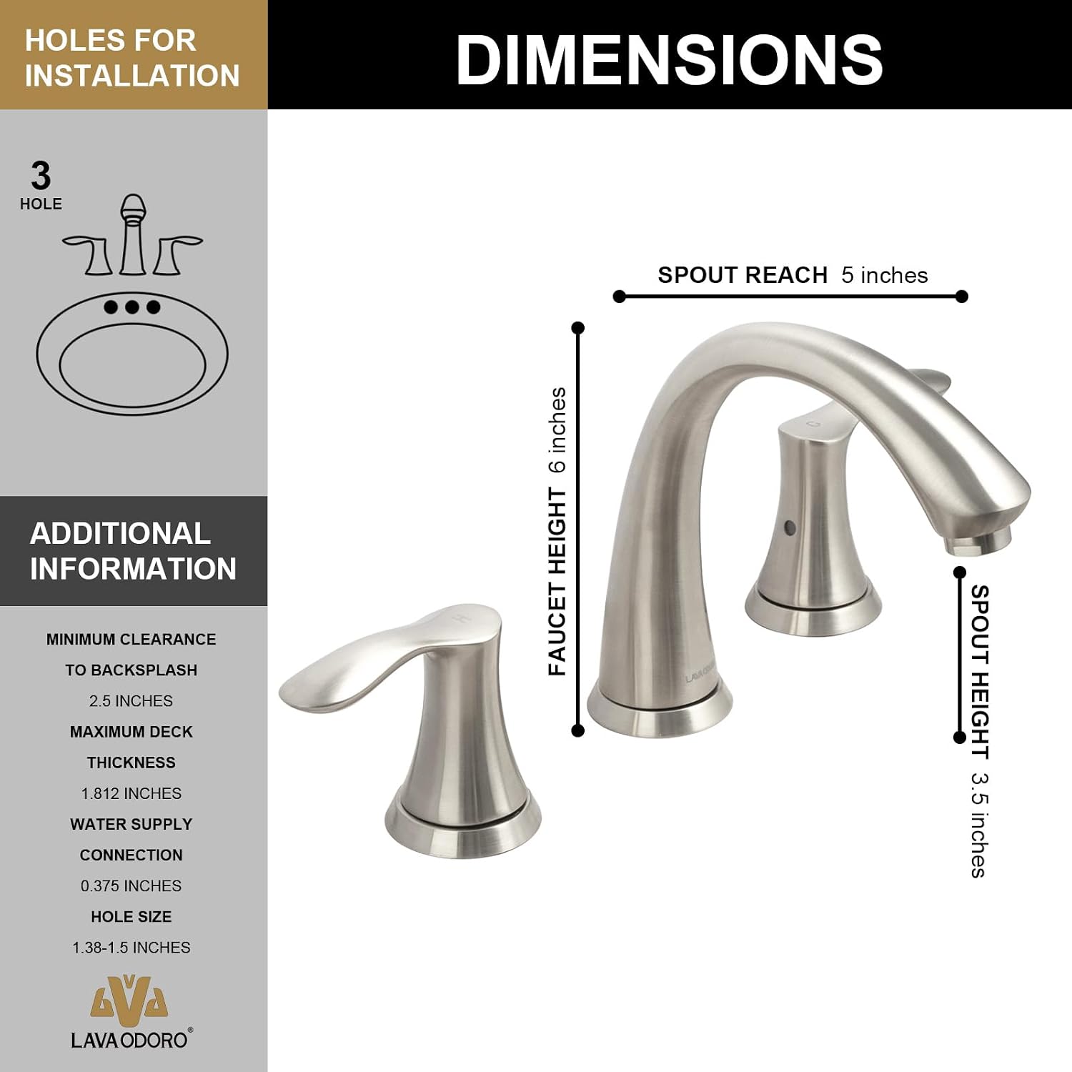 Brushed Nickel Bathroom Faucet, Lava Odoro 8 inch Widespread Bathroom Faucet 3 Hole 2 Handle Bathroom Sink Faucet Modern Bathroom Faucet Vanity Faucet with Drain Assembly Supply Line, BF405-BN