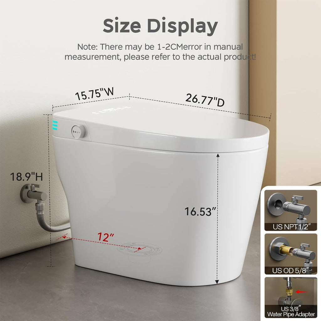 Smart Toilet with Bidet Built In, One Piece Bidet Toilet with 1.28 GPF Auto Dual Flush,Foot Sensor, Modern Elongated Tankless Toilet with Foam Shield,Heated Seat,Warm Water,Air Dry,LED Display