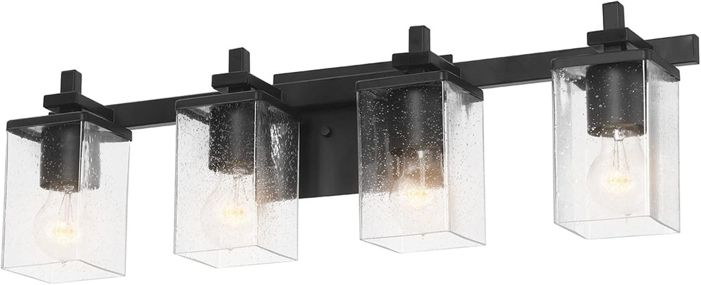 GLOBE Electric 52089 Dakota 4-Light Vanity Light, Matte Black, Seeded Glass Shades