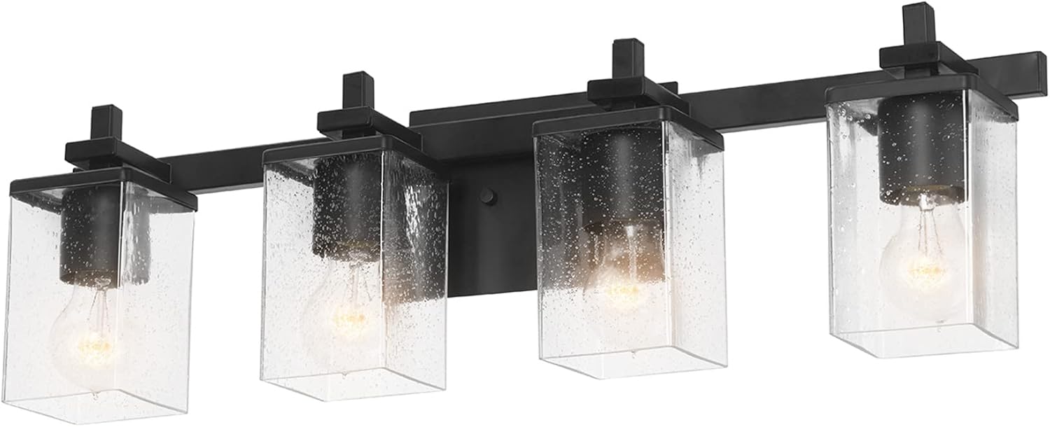 GLOBE Electric 52089 Dakota 4-Light Vanity Light, Matte Black, Seeded Glass Shades