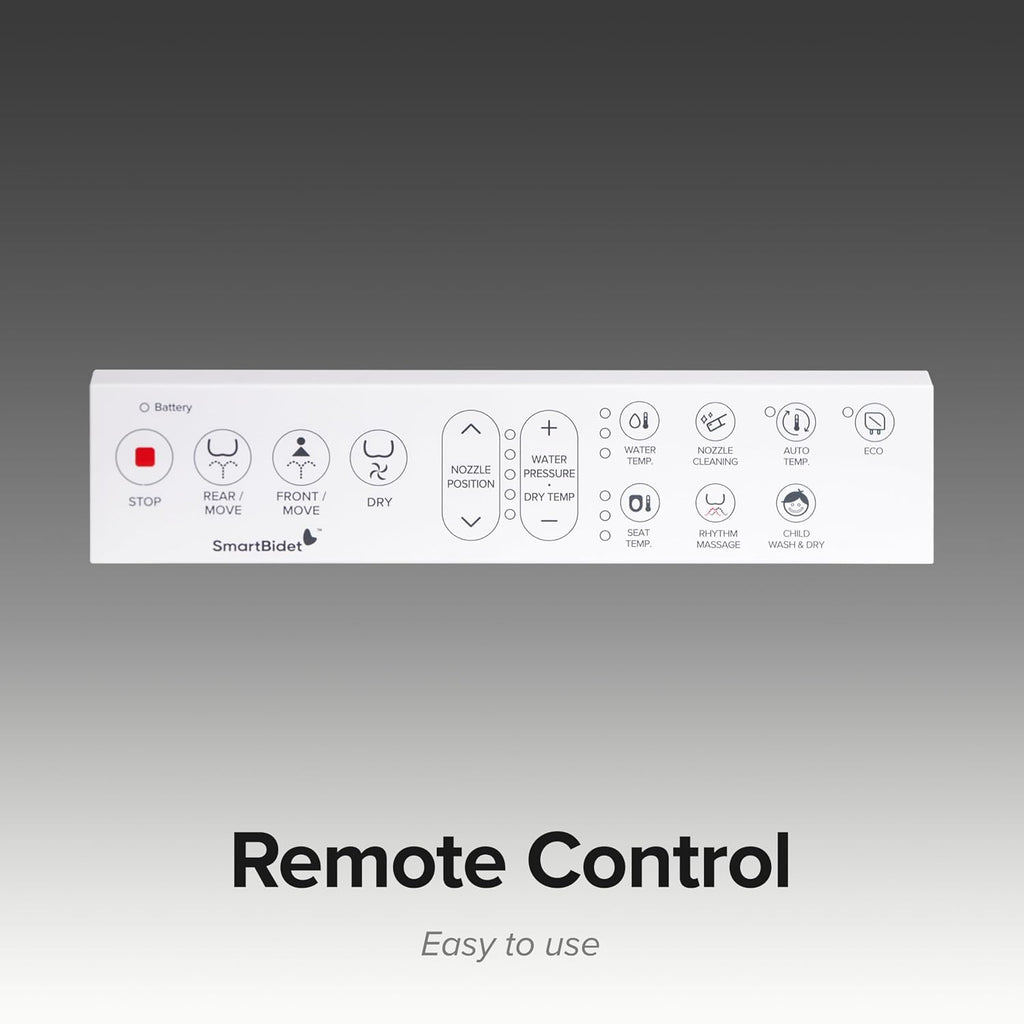 SmartBidet® SB-1200 Luxury Advanced Electric Smart Bidet Elongated White Toilet Seat, with Remote control, Endless Warm Water with LED Night Light, Slim Profile