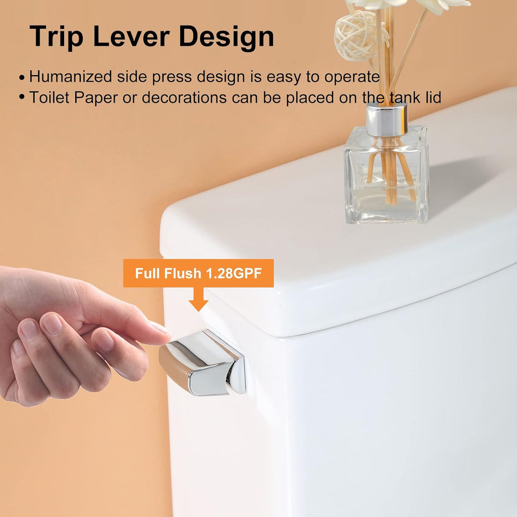 HOROW HR-ST076W Elongated Toilet with Left-Hand Trip Lever, One Piece Toilet for Bathroom, Soft Closing Seat Include, Single Side Flush High Efficiency 1.28 GPF, 12'' Rough-In, White Toilet Bowl