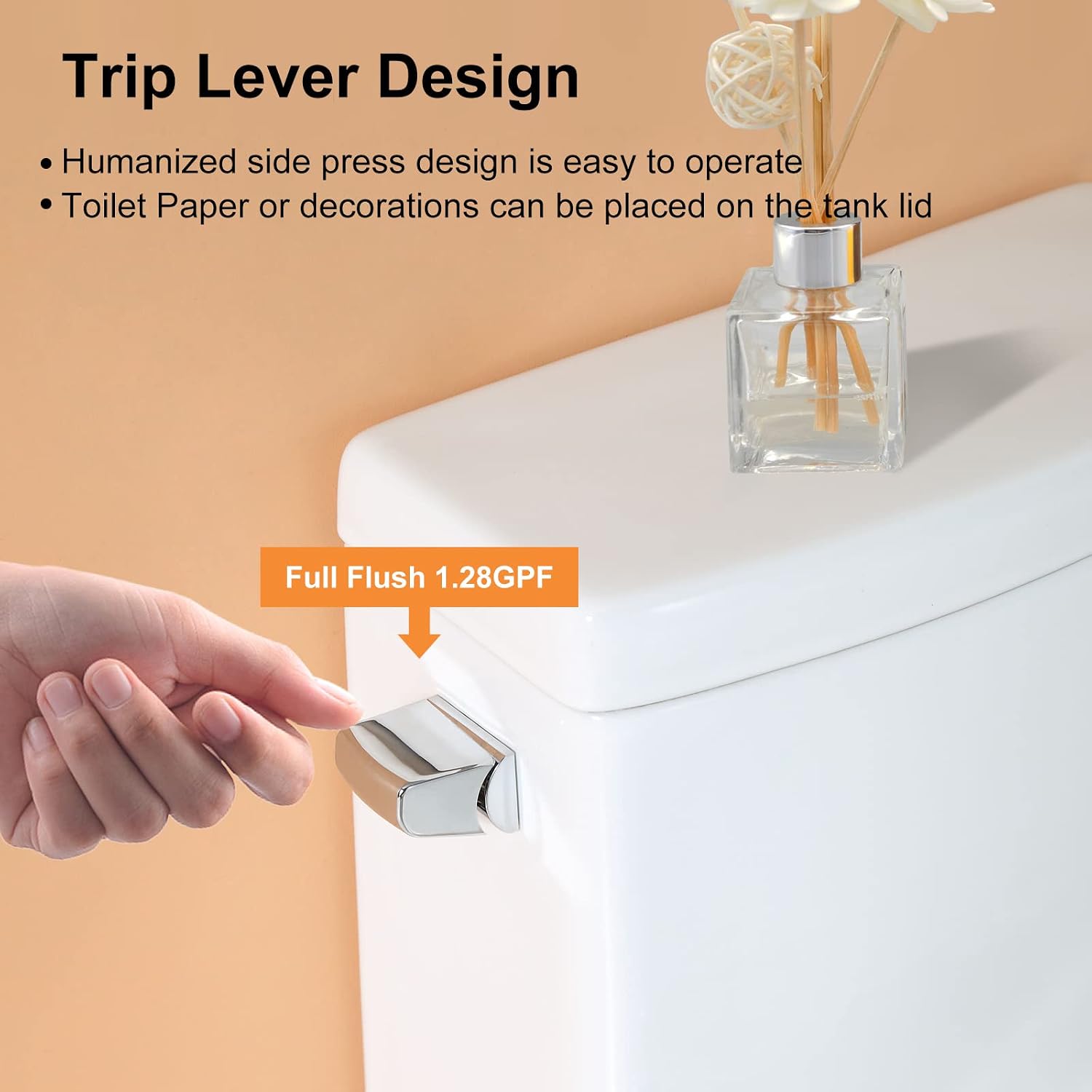 HOROW HR-ST076W Elongated Toilet with Left-Hand Trip Lever, One Piece Toilet for Bathroom, Soft Closing Seat Include, Single Side Flush High Efficiency 1.28 GPF, 12'' Rough-In, White Toilet Bowl
