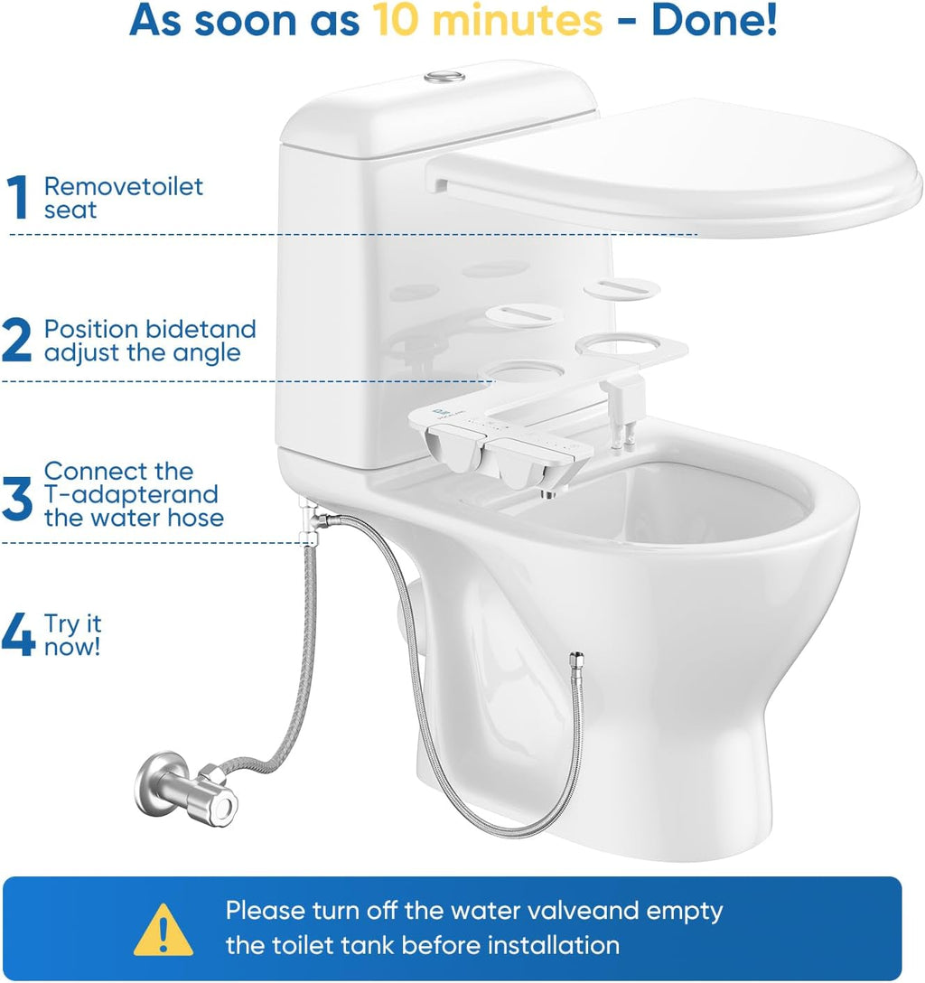 Non-Electric Bidet Attachment for Toilet Seat, Adjustable Fresh Cold Water Pressure, Stainless Steel Inlet