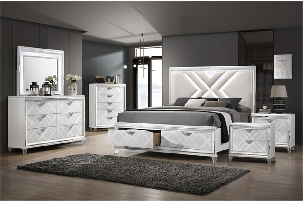 Furniture of America FOA Anaiya 6-Piece Contemporary Wood King Bedroom Set in White