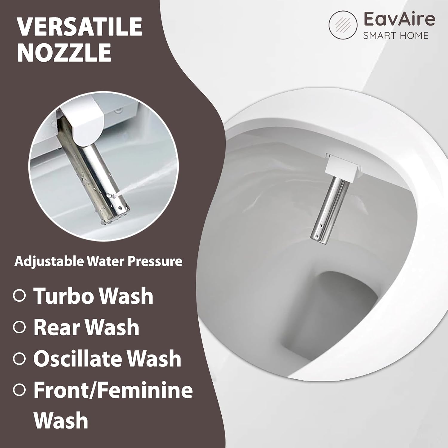 Electric Smart Toilet Seat Bidet with Slow Close Lid Cover, Instant Heated Seat, LCD, Adjustable Water Pressure & Temperature, Dual Positions, Self-Cleaning Nozzle, Night Light- Round