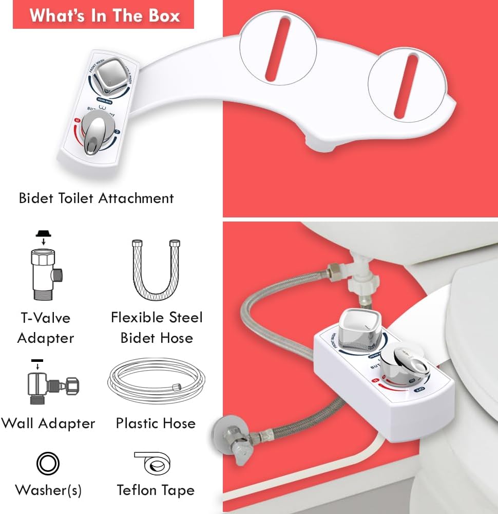 BUTT BUDDY Spa - Bidet Toilet Seat Attachment & Fresh Water Sprayer (Cool & Warm Temperature Control | Easy Setup, Universal Fit, Non-Electric | Dual-Nozzle Cleaning, Adjustable Pressure, Female Wash)
