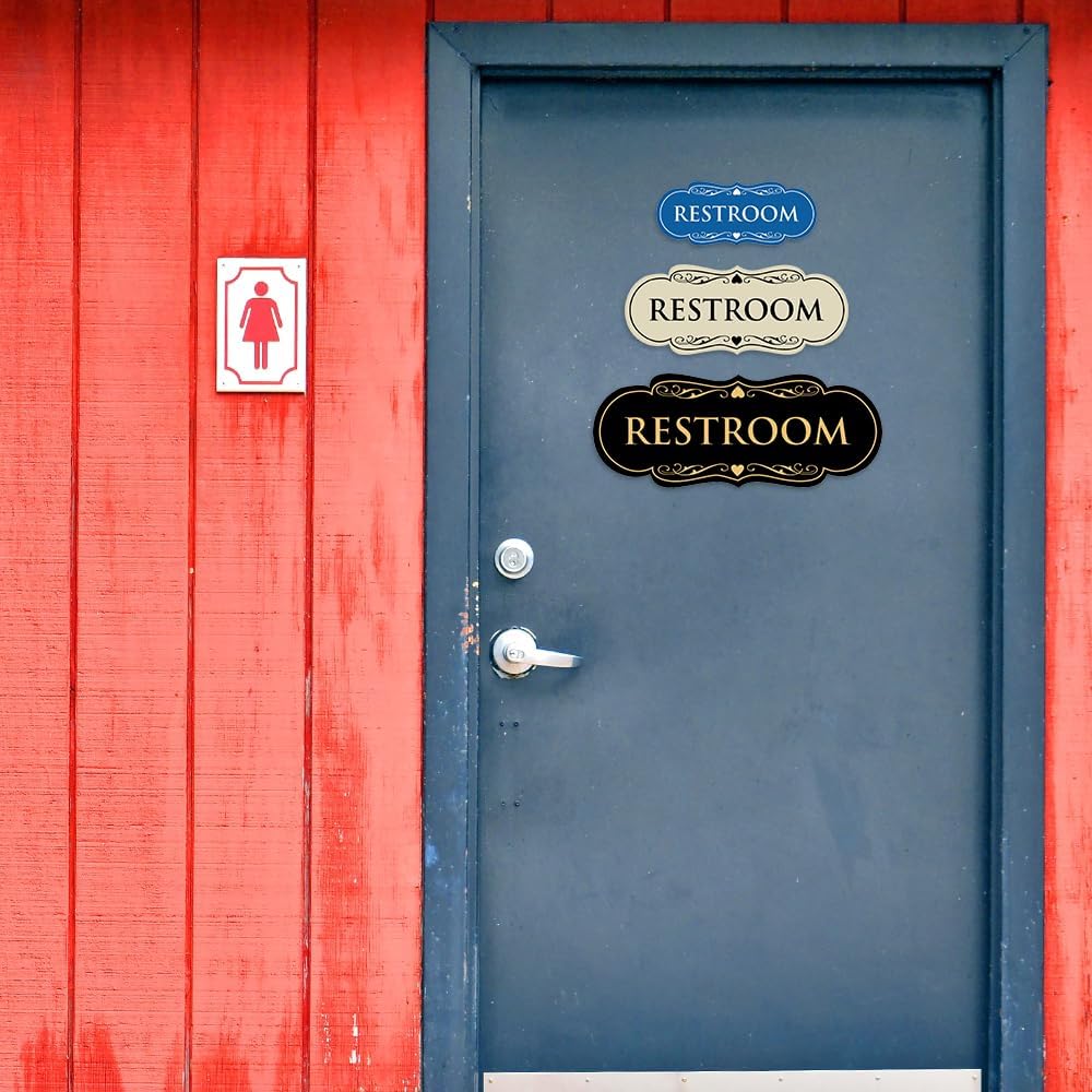 All Quality Designer Restroom Wall or Door Sign - Bathroom Signage | Durable Plastic and Easy Installation | (Multipacks)