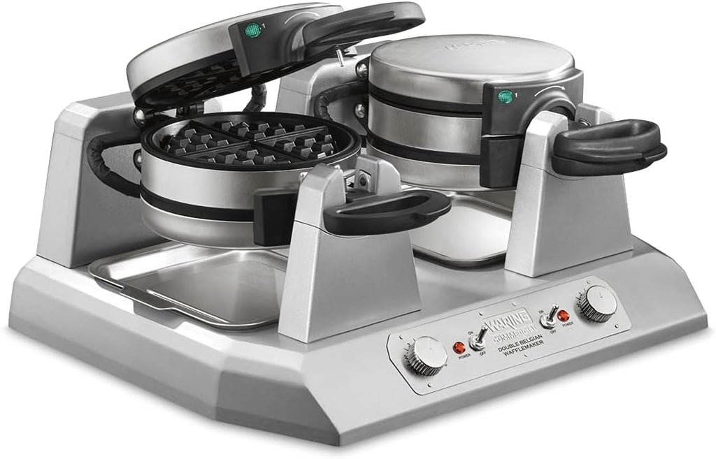 Waring Commercial Belgian Waffle Maker, 120 Waffles Per Hour, Side-by-Side Vertical Design, Rotary Feature for Even Baking, Triple-Coated Nonstick Plates, NSF Certified, WW300BX