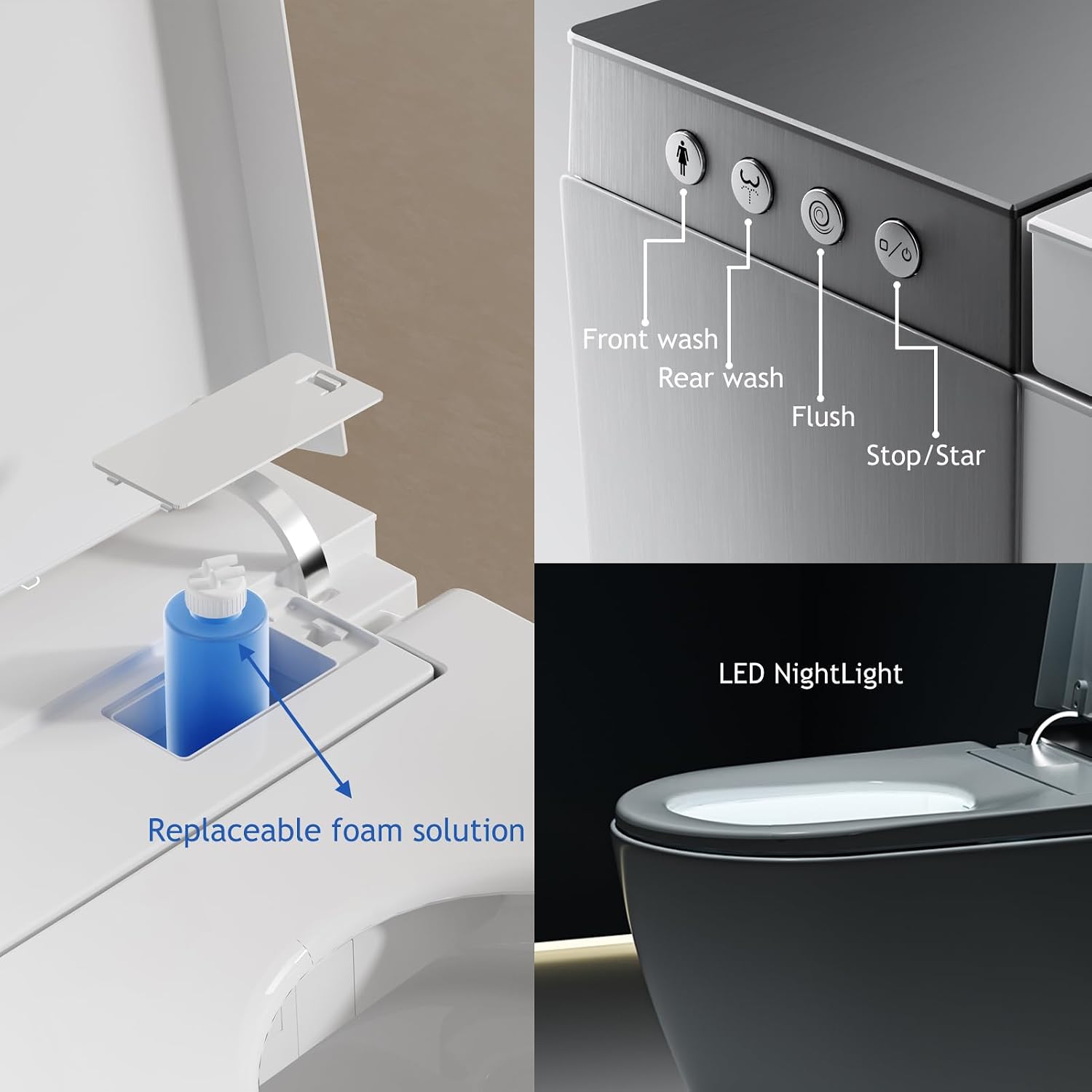 BONSAM Smart Toilet with Auto Open/Close Lid, Modern Toilet with Bidet Built In, Foam Shield, Auto Flush, Warm Water&Dryer, Self-Cleaning Heated Seat Toilet with Remote Control for Seniors & Families.