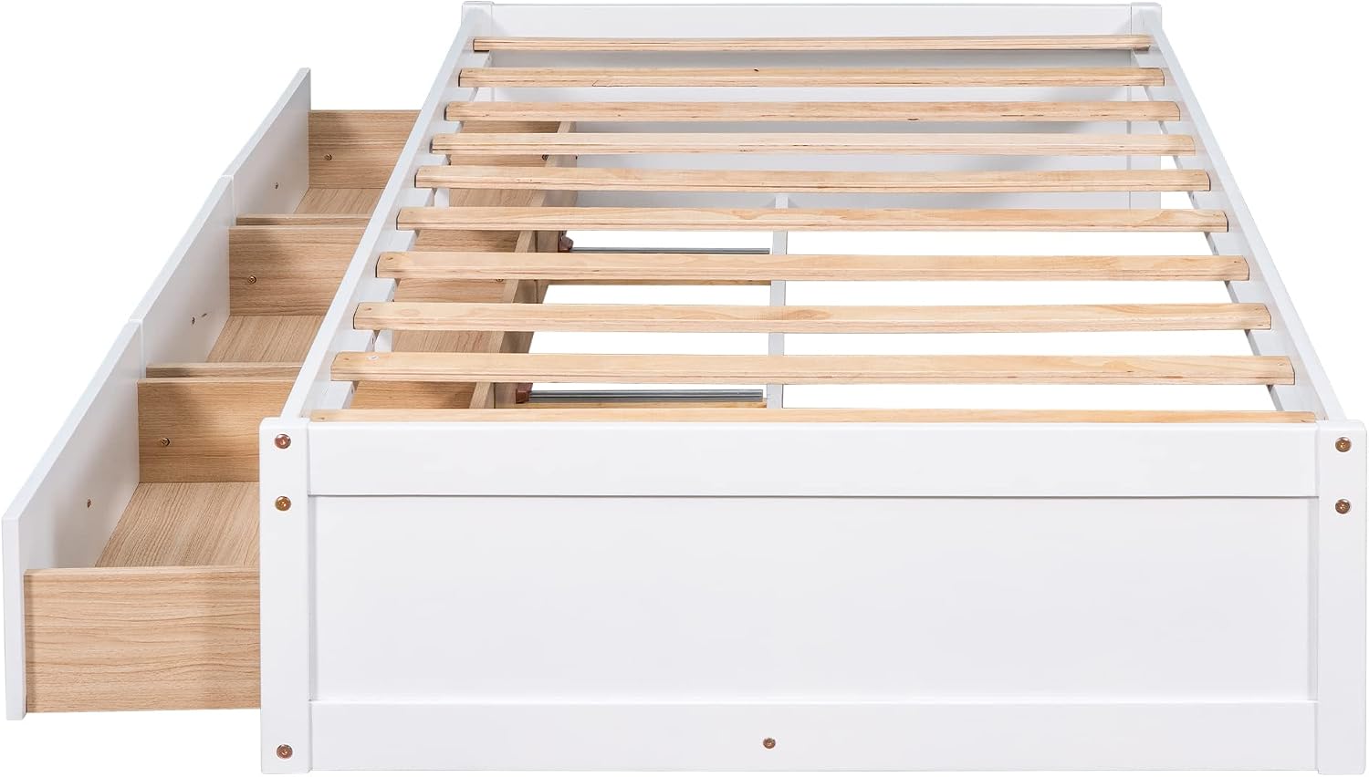 Merax Twin Size Platform Storage Bed with 3 Drawers,White