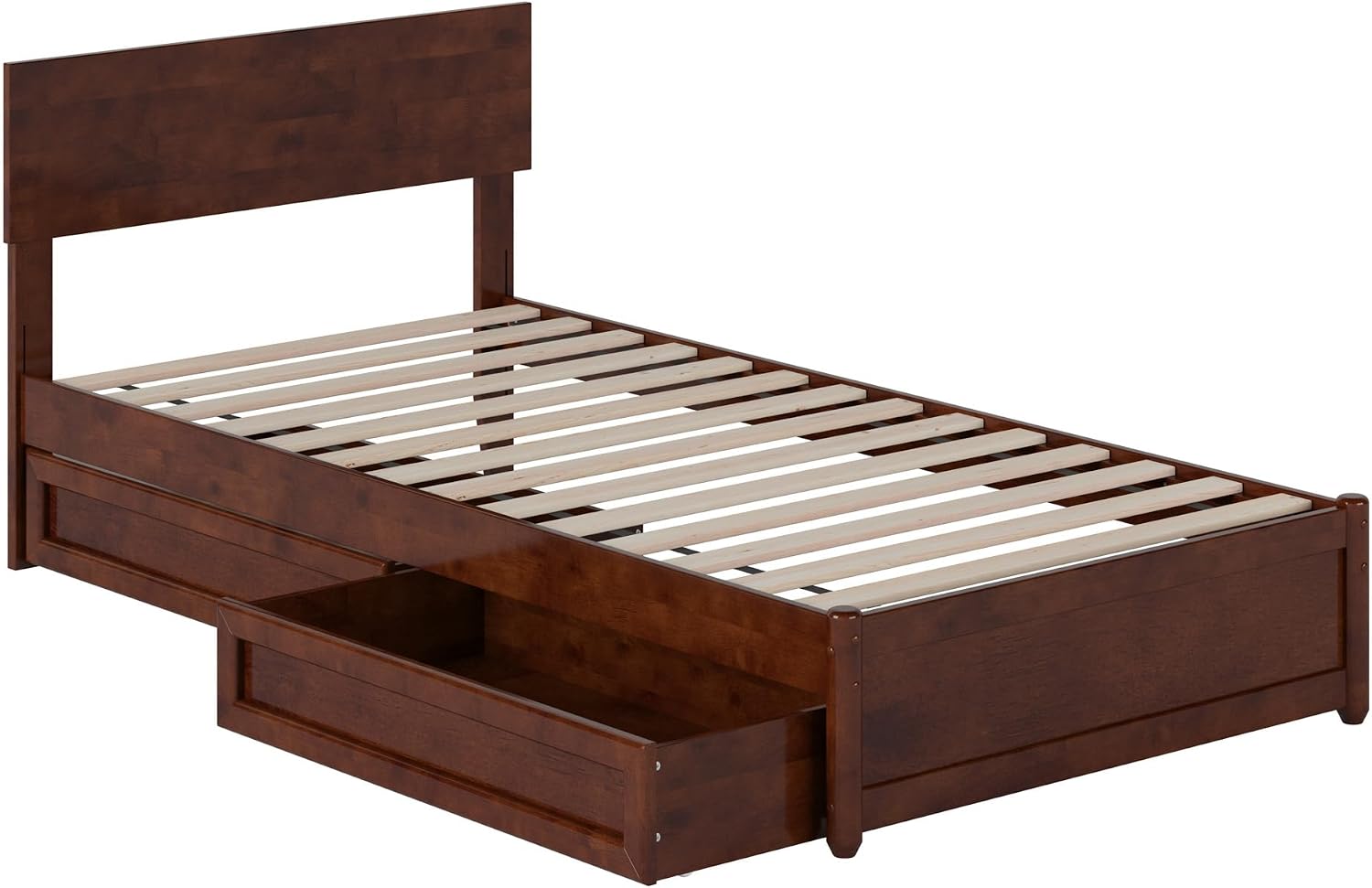 AFI, Wesley Twin XL Platform Bed with Panel Footboard & Storage Drawers, Walnut