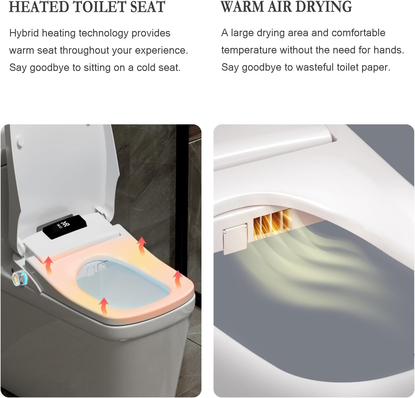 XCQQ Bidet Square Toilet Seat for Rectangle Toilets, Rectangular Electric Heated Bidet Toilet Seat with Wireless Remote, Adjustable Warm Water and Air Dryer, Oscillating Wash
