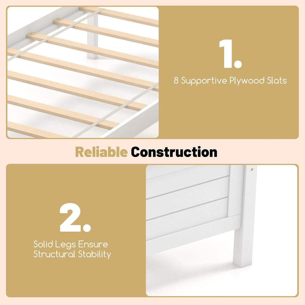 GOFLAME Twin Size Bed Frame with 2 Drawers, Platform Bed with Solid Wood Headboard & Footboard, Wood Slats Support Mattress Foundation, Under Bed Storage, No Box Spring Needed, Easy Assembly, White