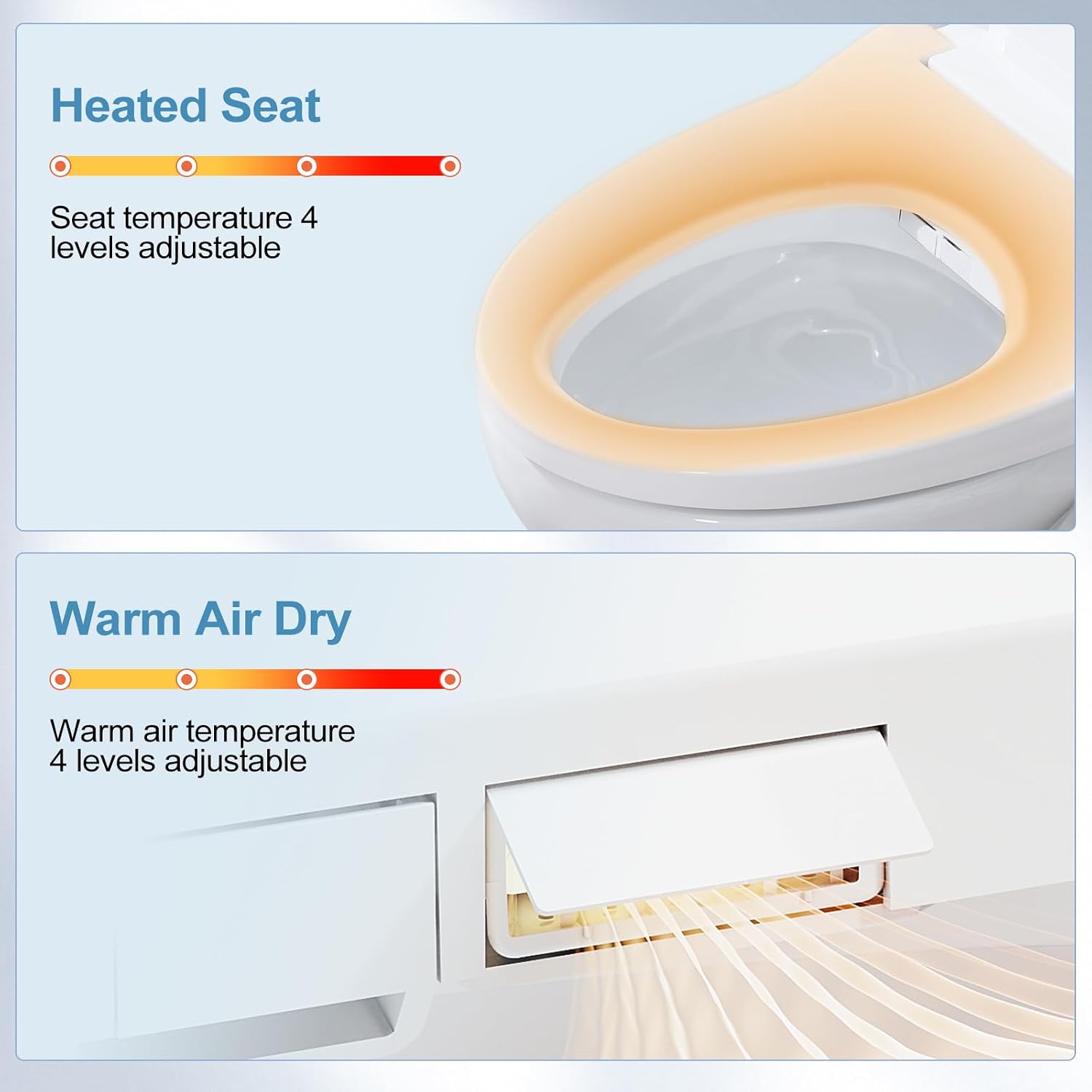 Electric Bidet Toilet Seat, Elongated, Warm Water with Air Dryer, Heated Seat and Slow Close Lid, Adjustable Water Temperature, Front and Rear Wash, LED Nightlight, Wireless Remote, 102