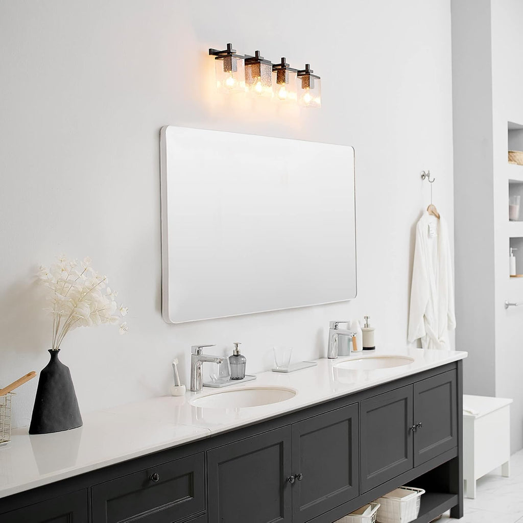 GLOBE Electric 52089 Dakota 4-Light Vanity Light, Matte Black, Seeded Glass Shades