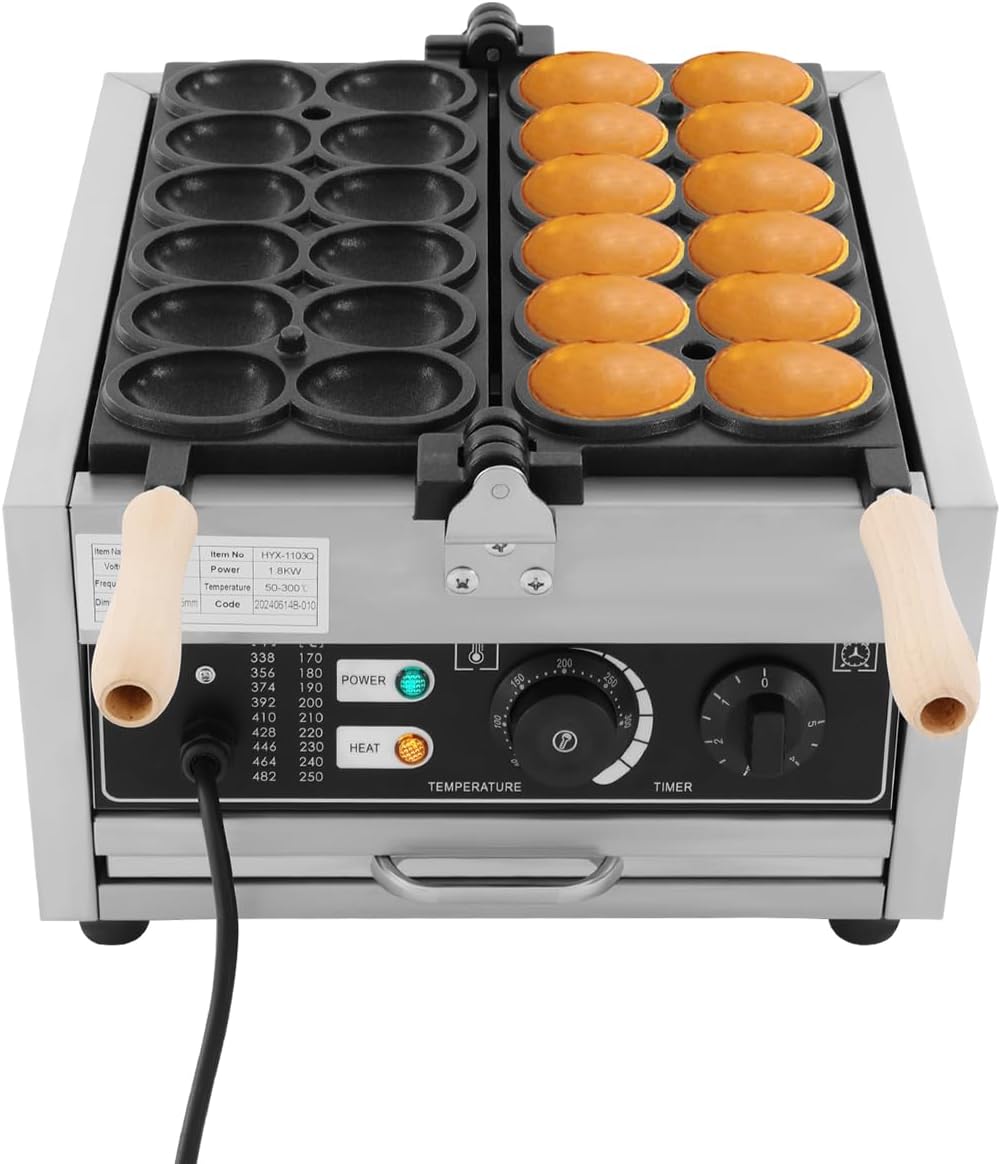 12PCS Egg Shaped Waffle Maker, Electric Commercial Stainless Steel Nonstick Waffle Baker Machine Popular Snack Equipment New Belgium Waffle Baker Maker (Egg Shaped)