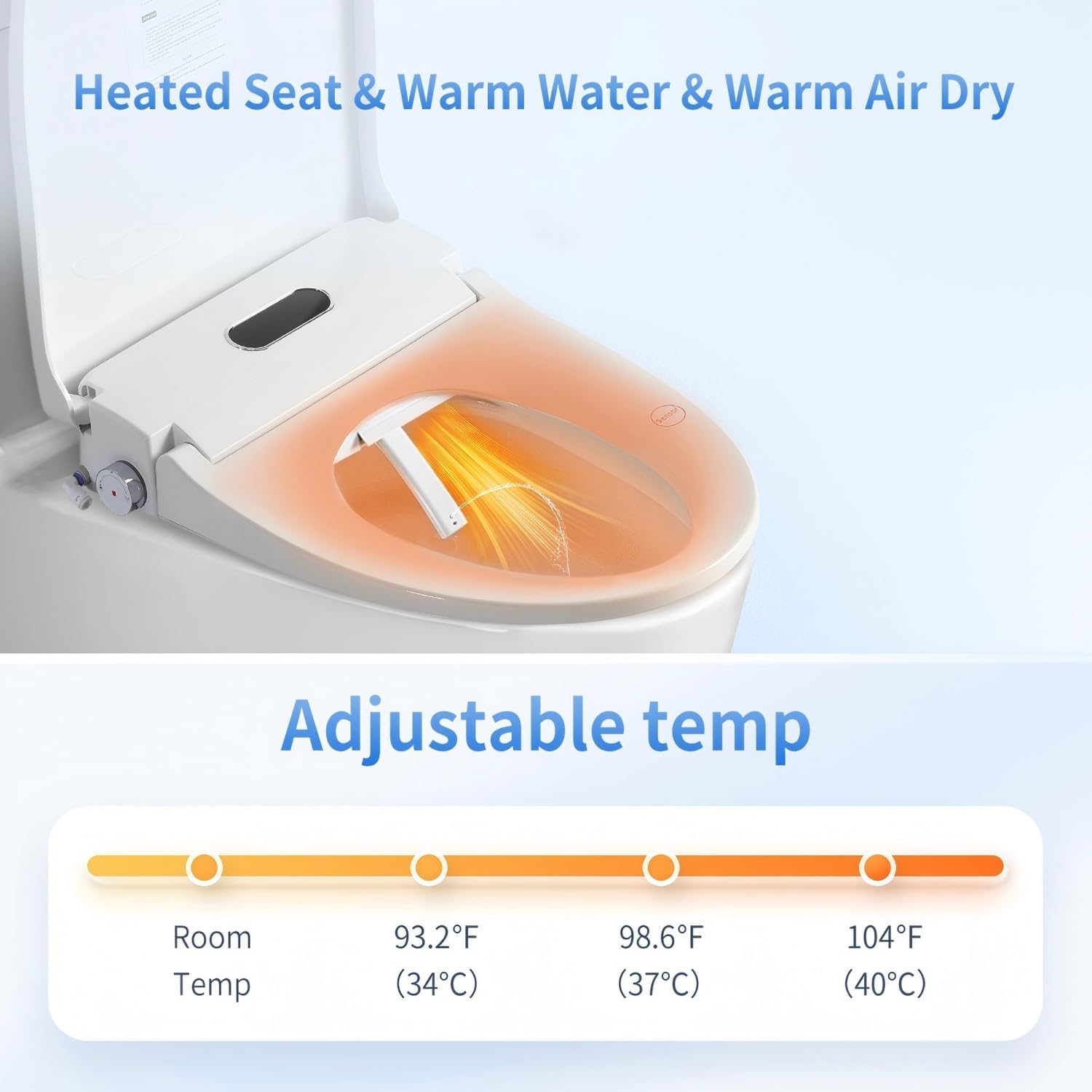 Electric Bidet Toilet Seat with Auto open/close, Adjustable Heated Seat and Instant Warm Water, Elongated Bidet Attachment for Toilet with Wireless Remote Air Dryer, Self-Clean Nozzle, Front Rear Wash