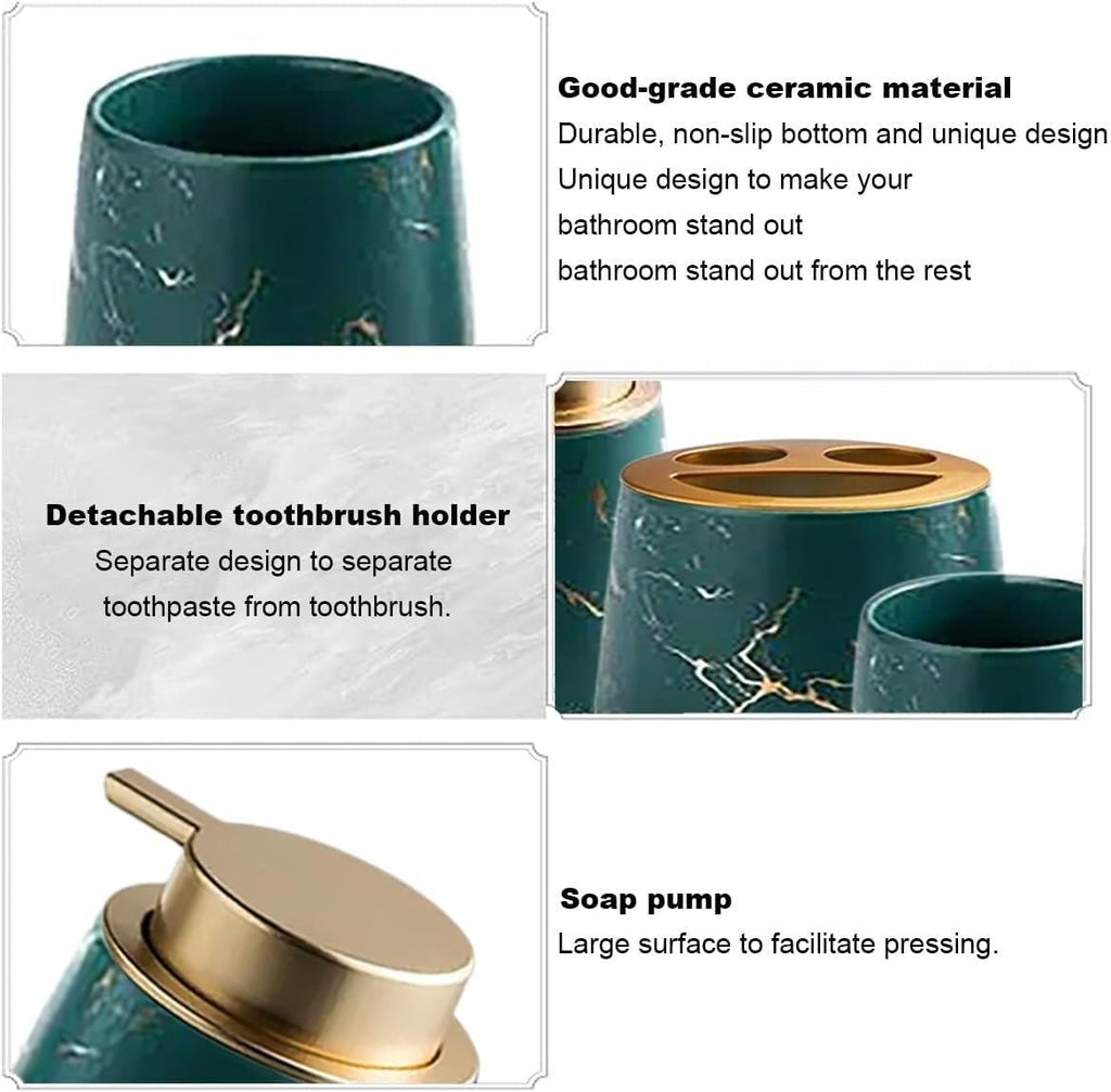 Bathroom Accessories Set Ceramic Bathroom Accessory Set Plant Patterns Accessories with Soap Dispenser Dish Tumbler for Home Decor Victorian(4 Piece Set-Green)