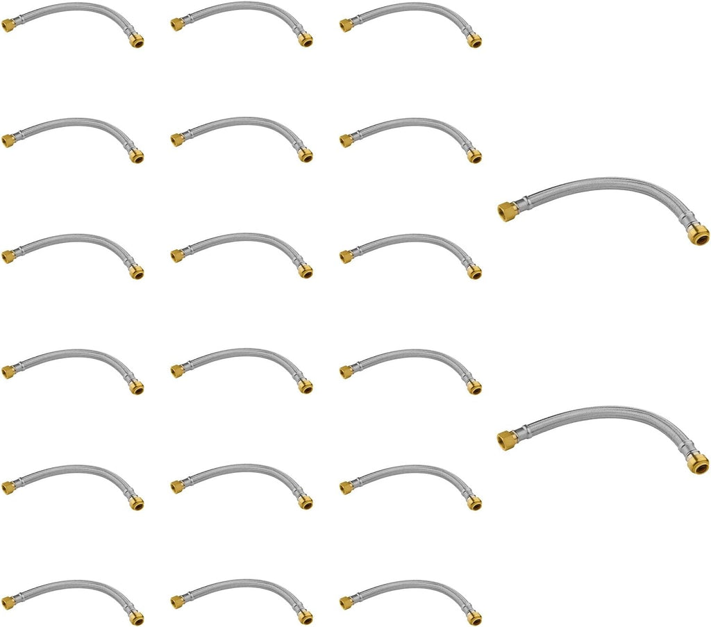 20 Pack Foskan 12-Inch Flexible Water Heater Connector Hose,with 1/2' Push-Fit x 3/4' FIP,Compatible with Copper, PEX, CPVC, and PE-RT Pipes for Water and Heating Use（12' Length）