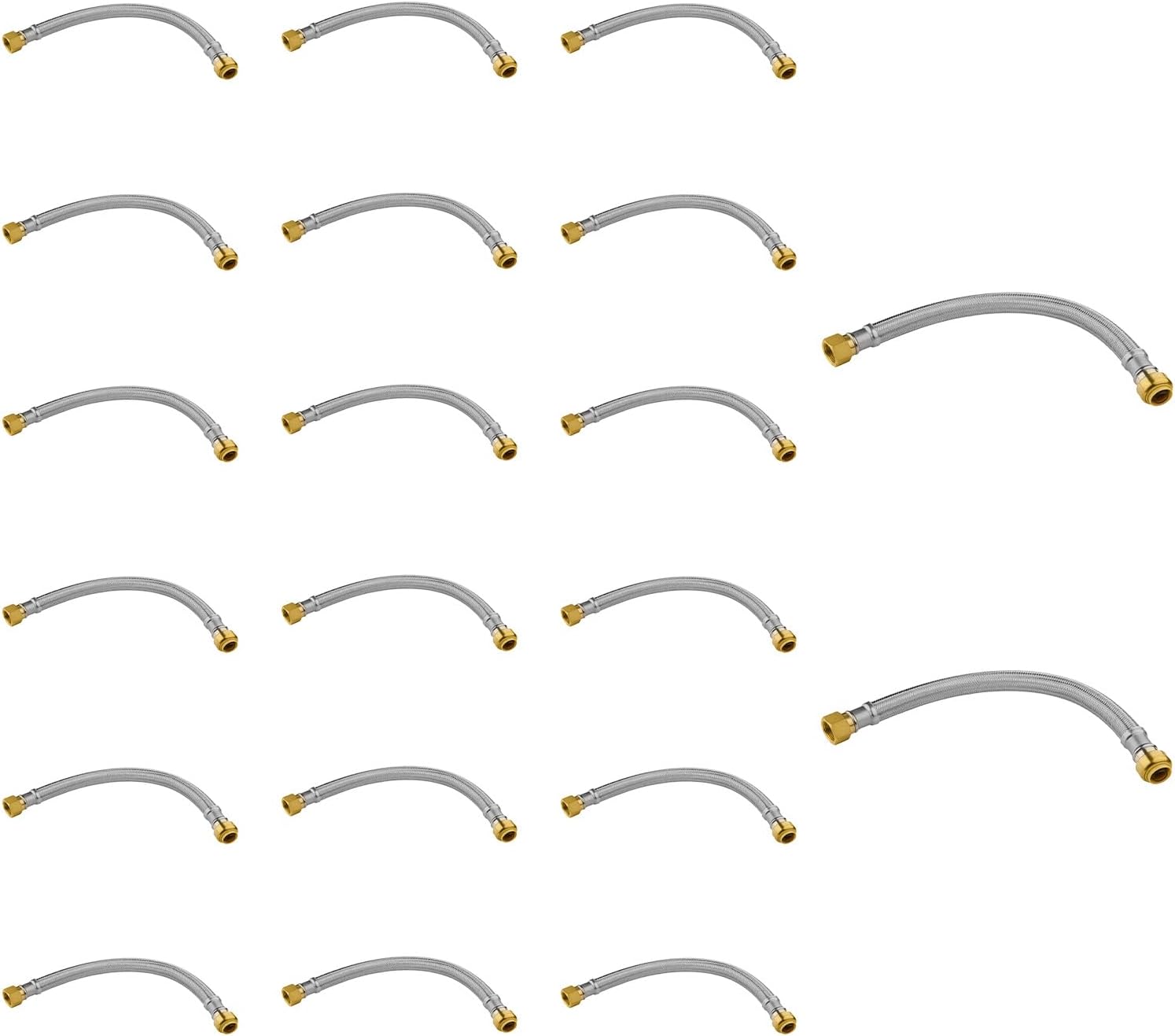 20 Pack Foskan 12-Inch Flexible Water Heater Connector Hose,with 1/2' Push-Fit x 3/4' FIP,Compatible with Copper, PEX, CPVC, and PE-RT Pipes for Water and Heating Use（12' Length）