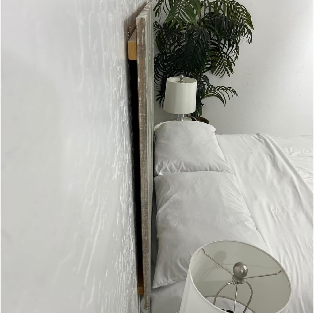 Barn Walls Solid Wood Headboard King Size Graywash Finish, Wall Mounted Headboard Panel with Natural Wood Grain, Adjustable Height, Farmhouse Rustic Coastal Style, Wooden King Headboard Only for Bed