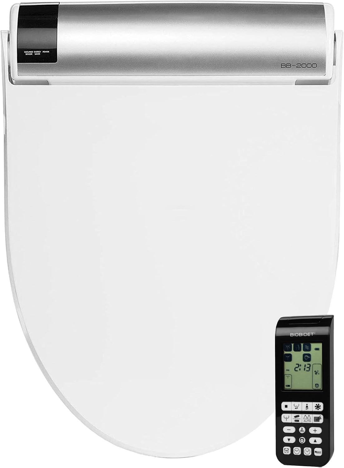 Bio Bidet BB2000 Electric Bidet Toilet Seat, Warm Water with Air Dryer, Heated Seat with Sensor and Slow Close Lid, Night Light, Modern Black Remote Control, Elongated