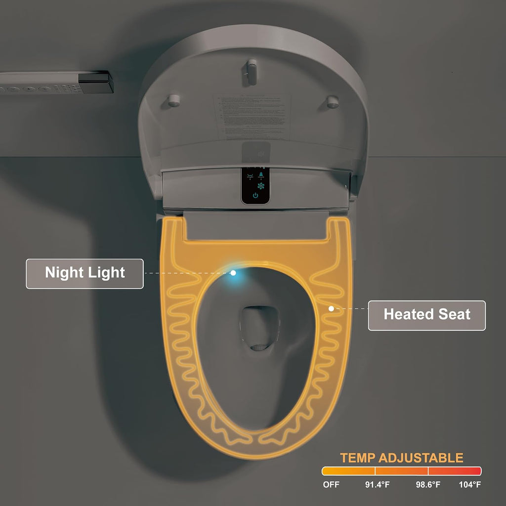Smart Toilet - Auto Open/Close, One Piece Elongated Design, LED Display Comfort Height Toilet, Foot Sensor Flush, Auto Flush System, Heated Seat, Night Light for Modern Bathroom