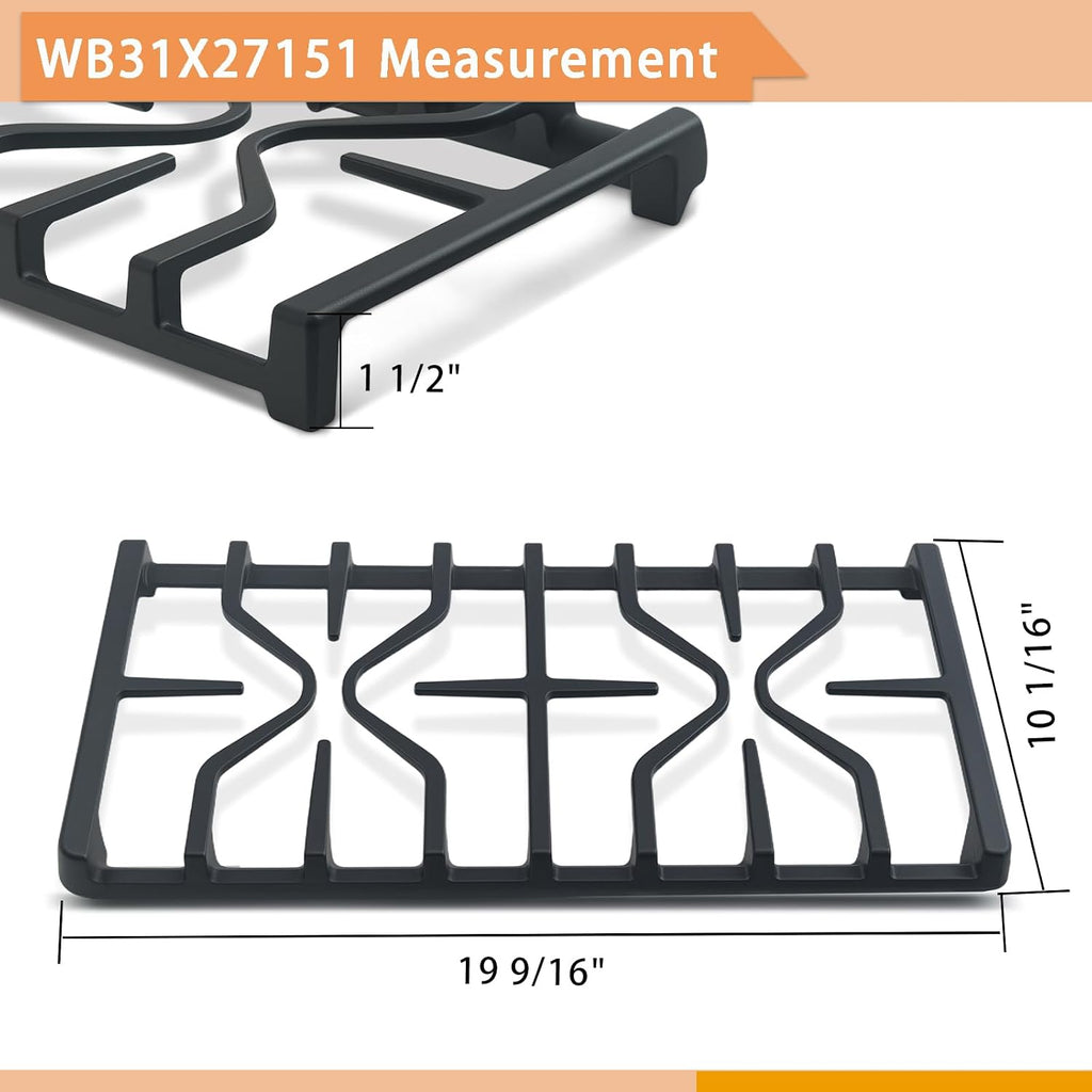 WB31X27151 Side Grate & WB31X27150 Center Grate Replacement Parts Kit for GE Stove, Cast Iron General Electric Cooktop Gas Range Burner Grates for JGBS66REKSS JGB735SPSS, 2+1 Pack Stove Grate