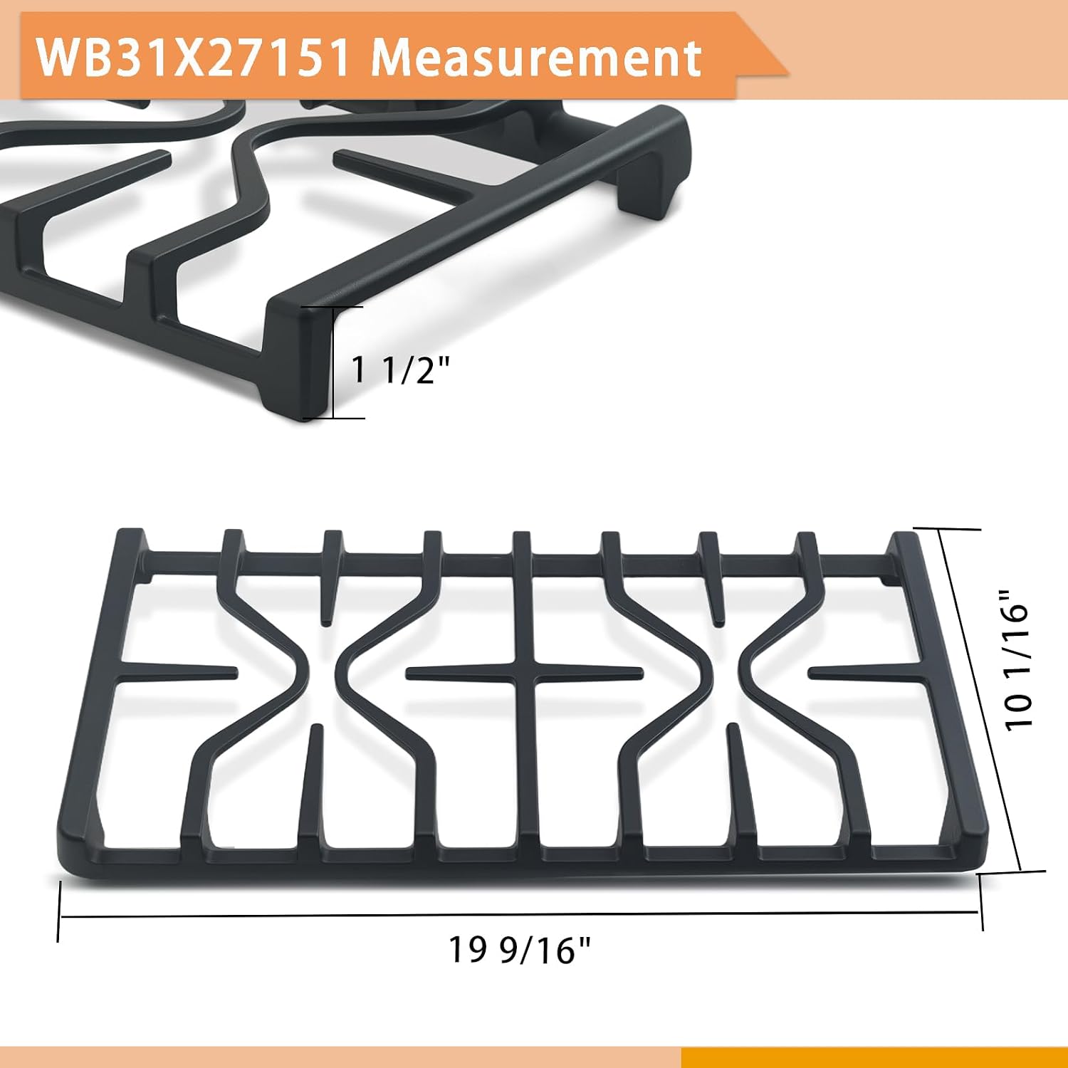 WB31X27151 Side Grate & WB31X27150 Center Grate Replacement Parts Kit for GE Stove, Cast Iron General Electric Cooktop Gas Range Burner Grates for JGBS66REKSS JGB735SPSS, 2+1 Pack Stove Grate