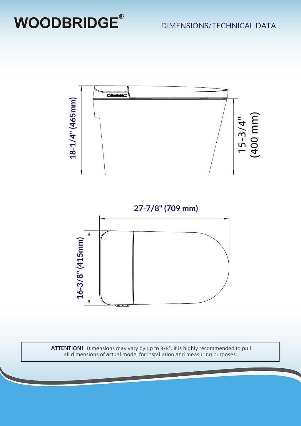 WOODBRIDGE Smart Toilet with 1000g MaP Flush Score, Foam Shield, Blackout Flush, Warm Drying, Wave Sensor Auto Open&Close, Wireless Remote, Smart Deodorization, MET061