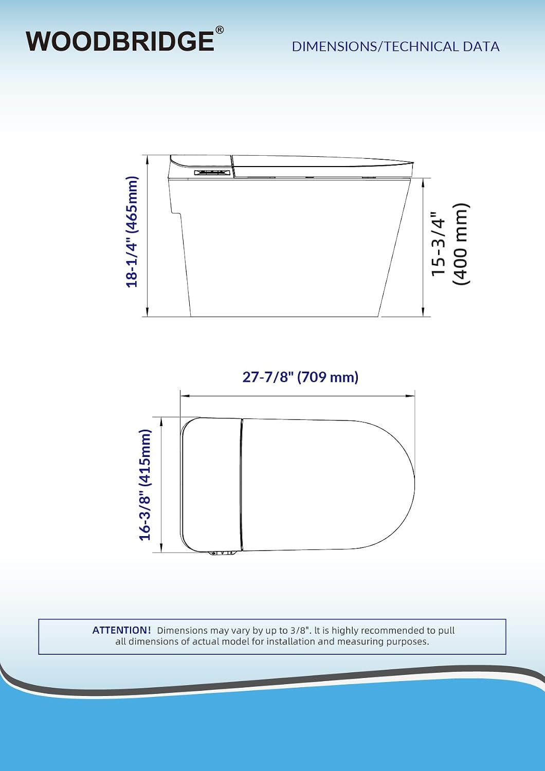 WOODBRIDGE Smart Toilet with 1000g MaP Flush Score, Foam Shield, Blackout Flush, Warm Drying, Wave Sensor Auto Open&Close, Wireless Remote, Smart Deodorization, MET061