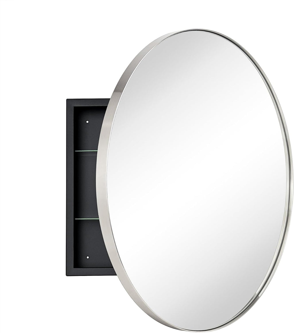 Surface Mount Brushed Nickel Round CircleBathroom Medicine Cabinet with Mirror Circlular Shaped Stainless Steel Metal Framed Medicine Cabinets Bathroom Cabinet with Mirror 24'' Diameter