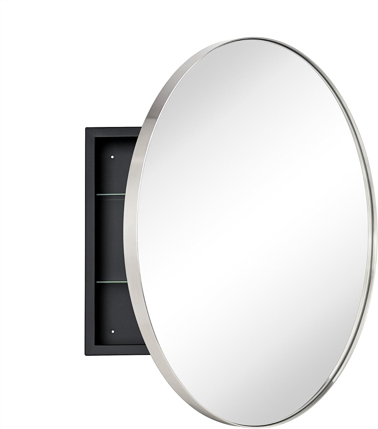 Surface Mount Brushed Nickel Round CircleBathroom Medicine Cabinet with Mirror Circlular Shaped Stainless Steel Metal Framed Medicine Cabinets Bathroom Cabinet with Mirror 24'' Diameter