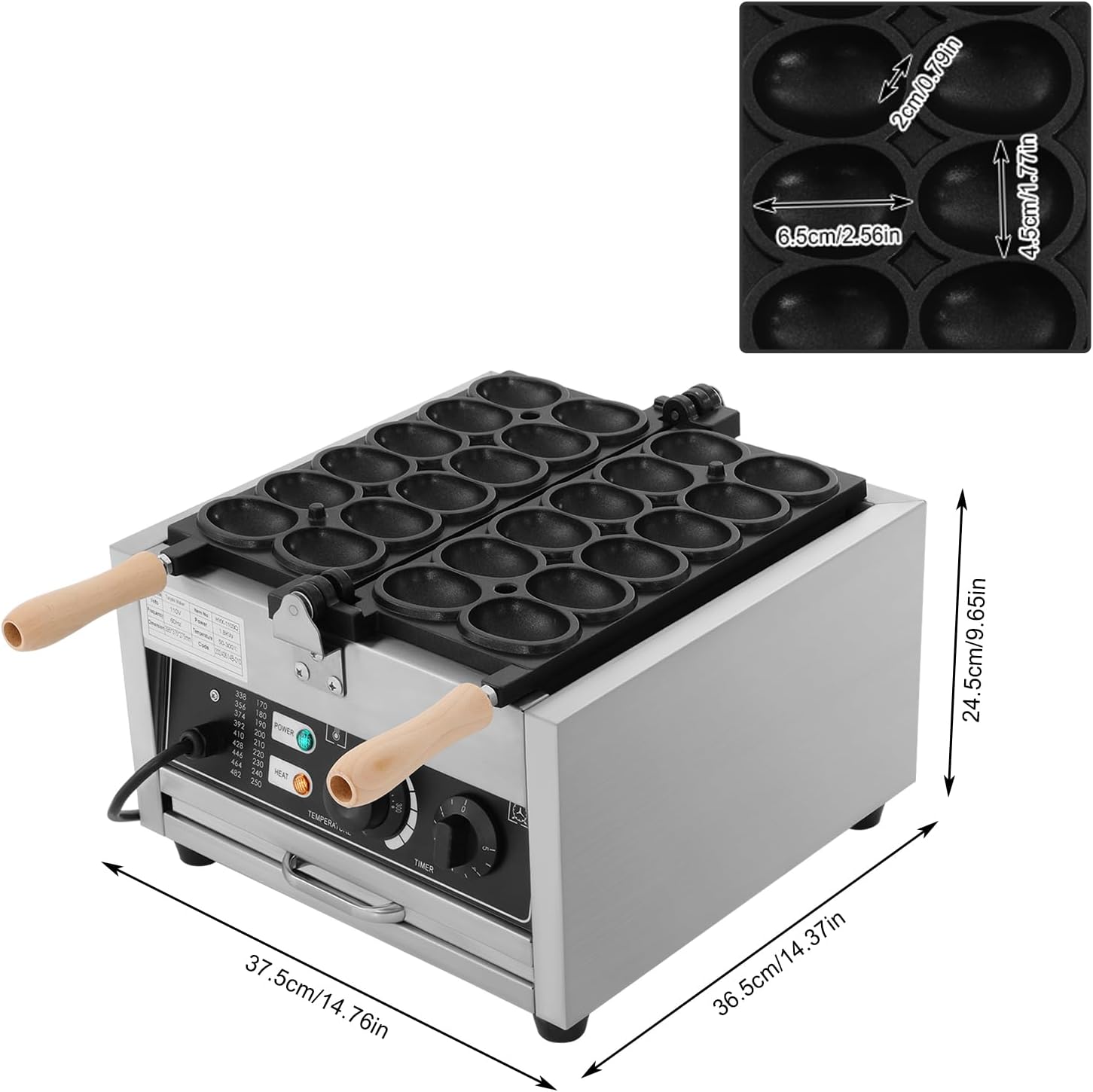 12PCS Egg Shaped Waffle Maker, Electric Commercial Stainless Steel Nonstick Waffle Baker Machine Popular Snack Equipment New Belgium Waffle Baker Maker (Egg Shaped)